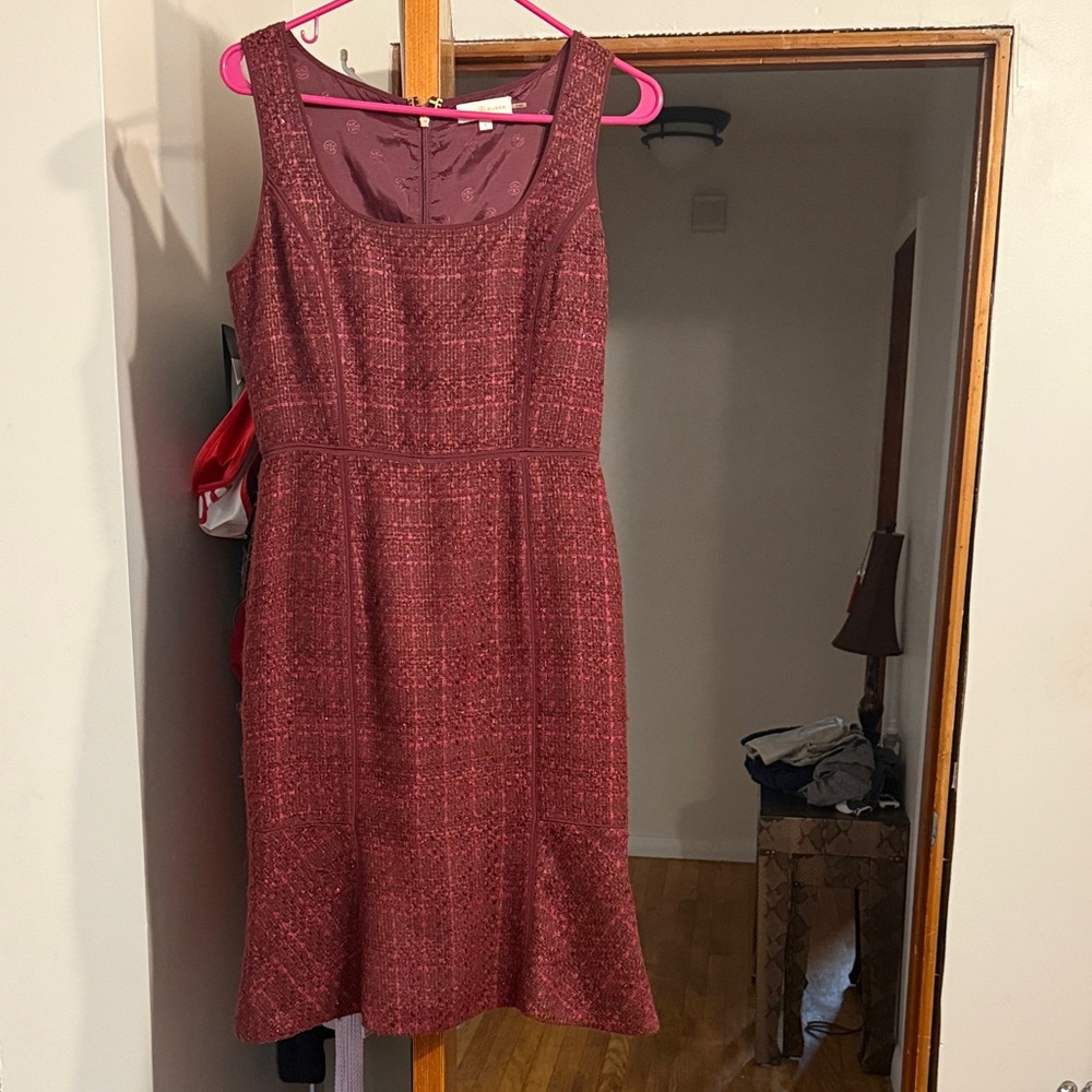Tory Burch Rich Red Textured Midi Dress